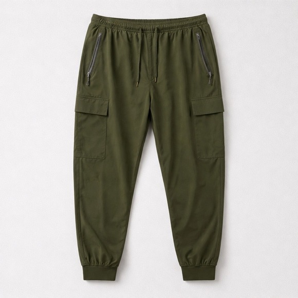 Womens Olive Green Cargo Jogger Pants Elastic Waist Drawstring Hiking Utility M - Picture 2 of 6